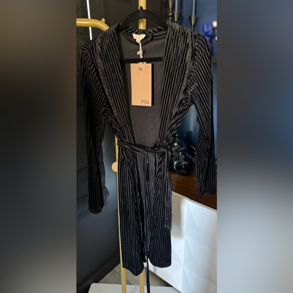 POL Sweaters - POL Black Textured Stripe Robe/Cardigan